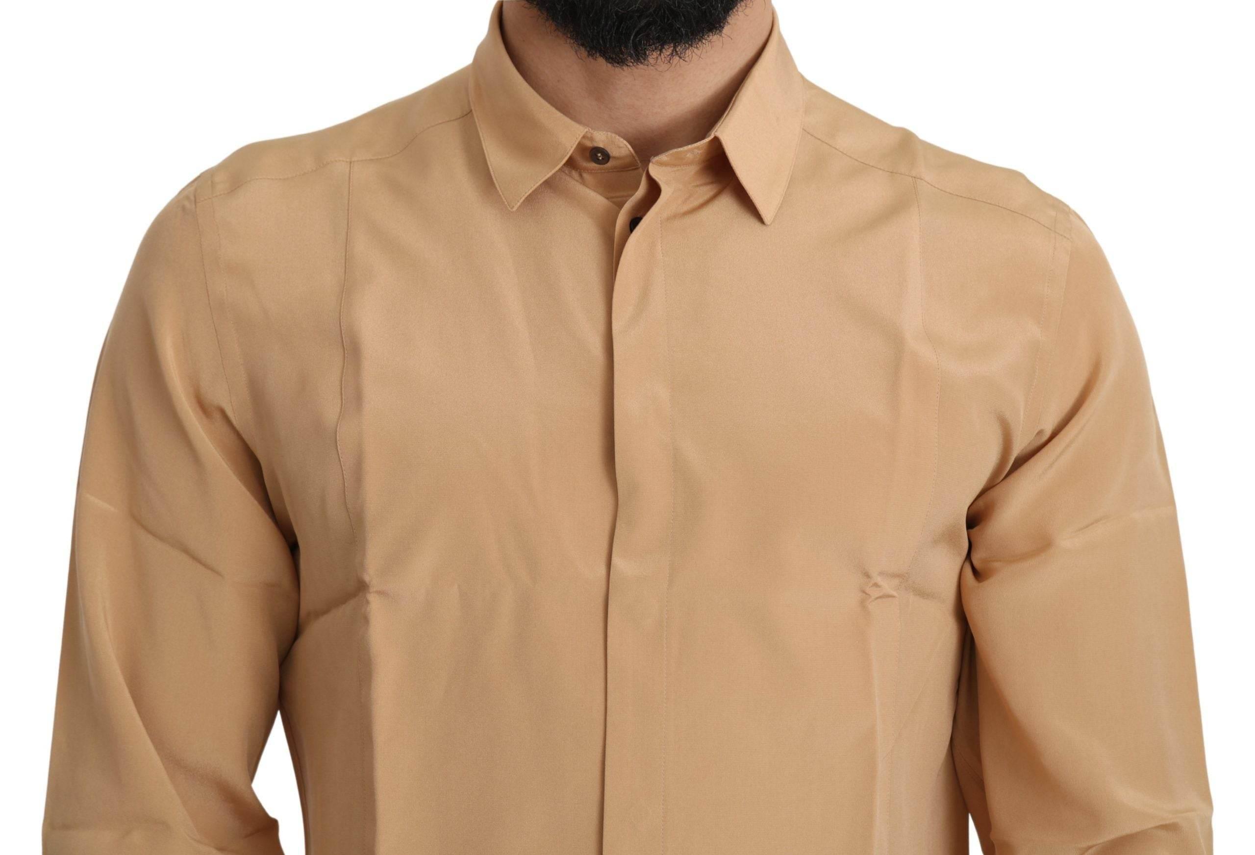 Dolce & Gabbana Elegant Yellow Silk Men's Formal Shirt - Hilstor