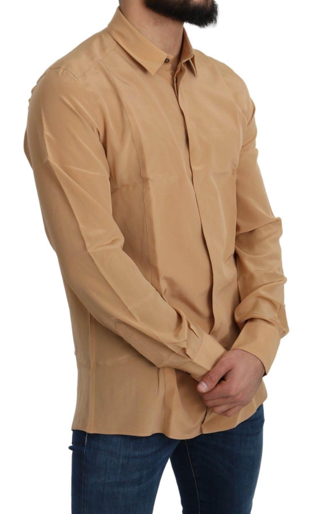 Dolce & Gabbana Elegant Yellow Silk Men's Formal Shirt - Hilstor