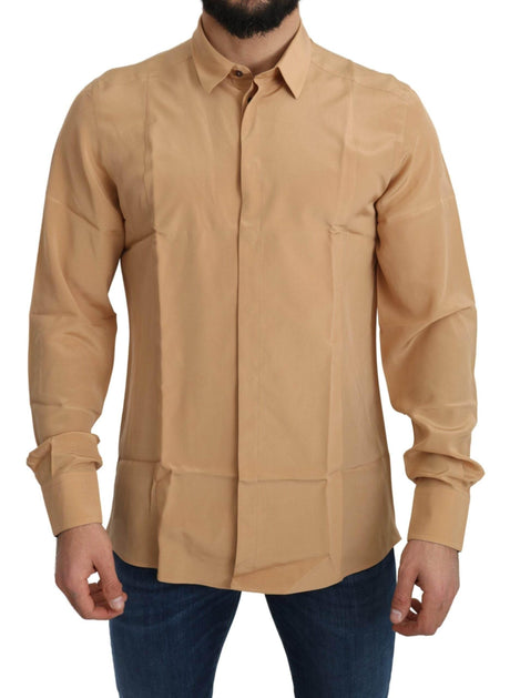 Dolce & Gabbana Elegant Yellow Silk Men's Formal Shirt - Hilstor