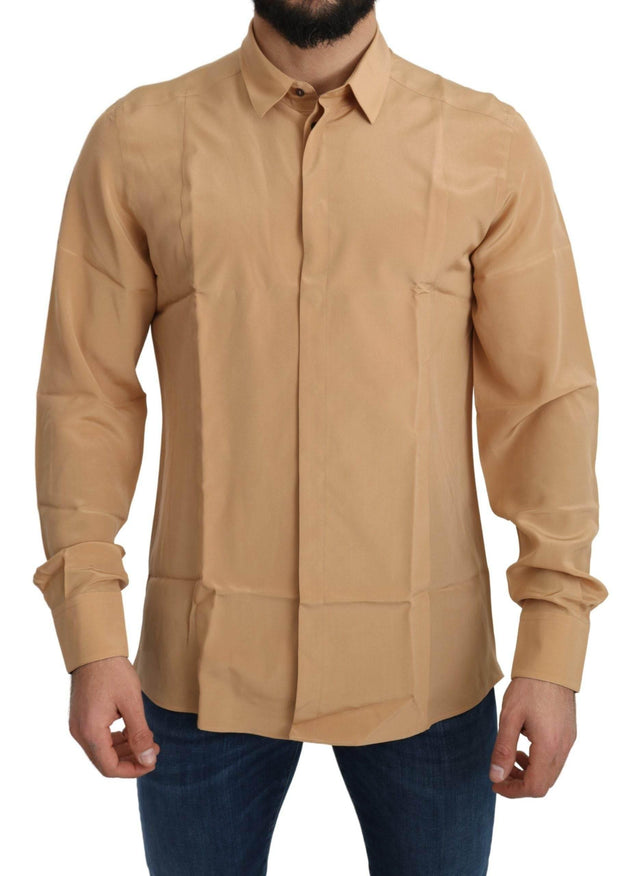 Dolce & Gabbana Elegant Yellow Silk Men's Formal Shirt - Hilstor