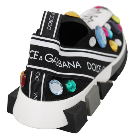 Dolce & Gabbana Black Multicolor Crystal Sneakers Shoes - Hilstor