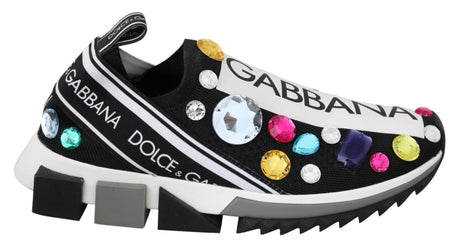 Dolce & Gabbana Black Multicolor Crystal Sneakers Shoes - Hilstor