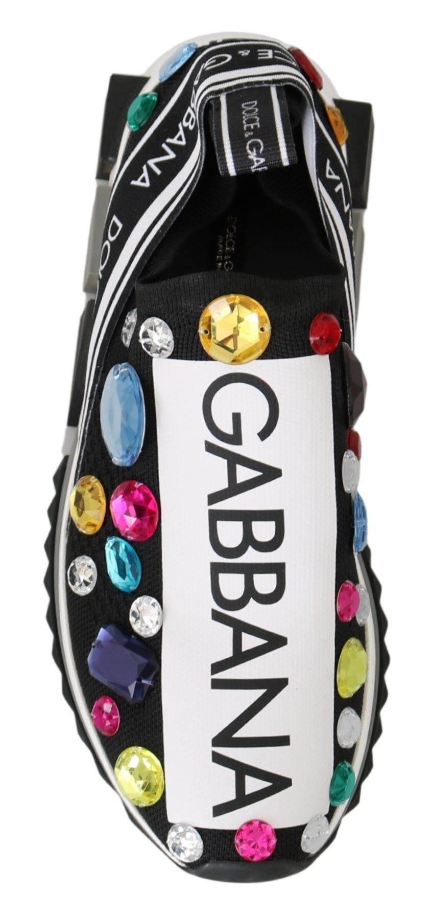 Dolce & Gabbana Black Multicolor Crystal Sneakers Shoes - Hilstor