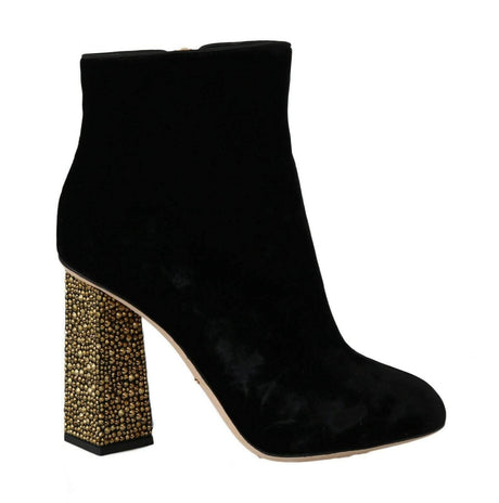 Dolce & Gabbana Elegant Velvet Ankle Boots with Crystal Heels - Hilstor