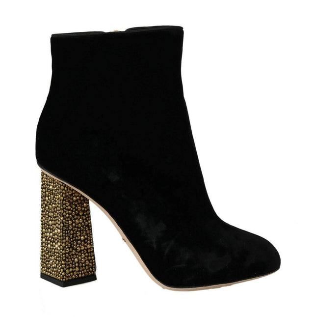 Dolce & Gabbana Elegant Velvet Ankle Boots with Crystal Heels - Hilstor