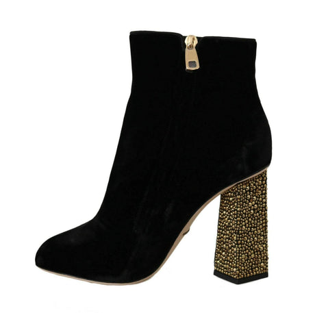 Dolce & Gabbana Elegant Velvet Ankle Boots with Crystal Heels - Hilstor