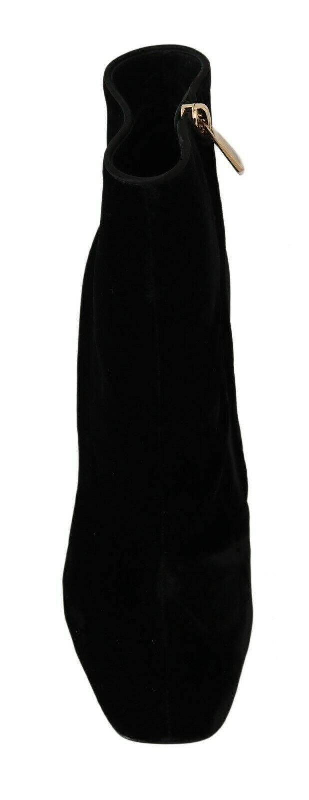 Dolce & Gabbana Elegant Velvet Ankle Boots with Crystal Heels - Hilstor
