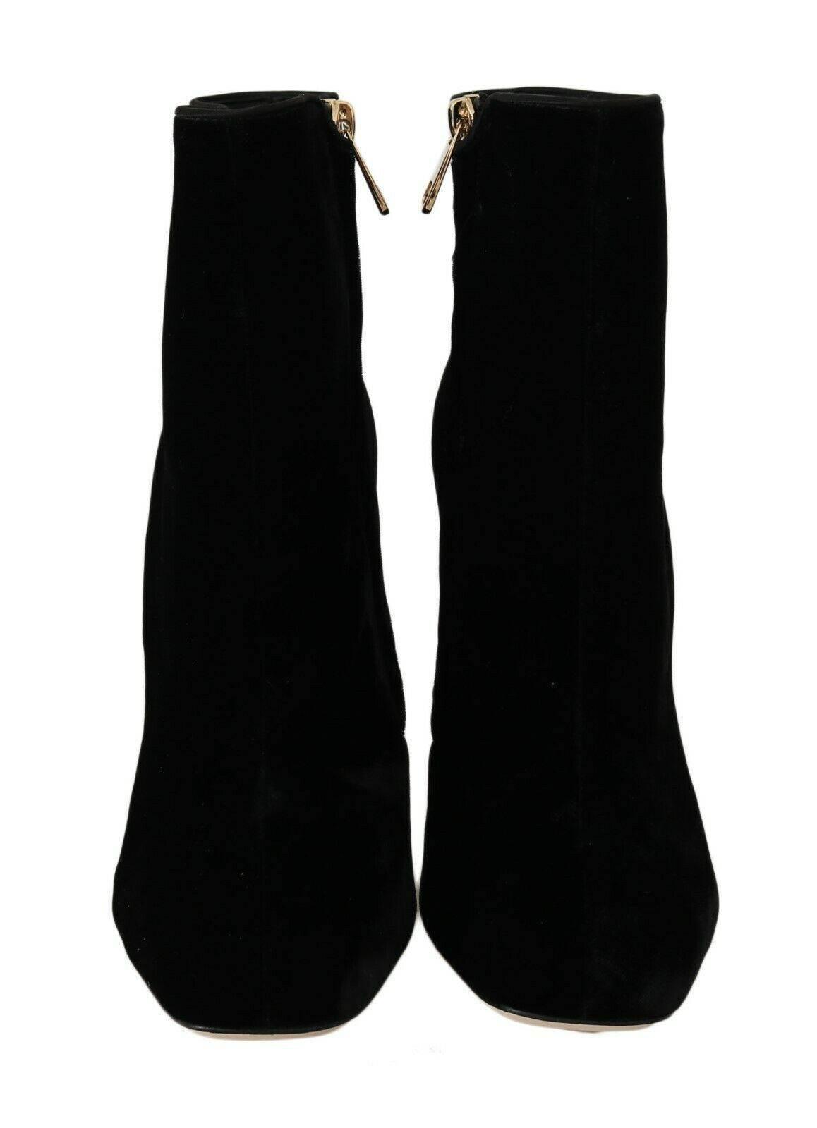 Dolce & Gabbana Elegant Velvet Ankle Boots with Crystal Heels - Hilstor