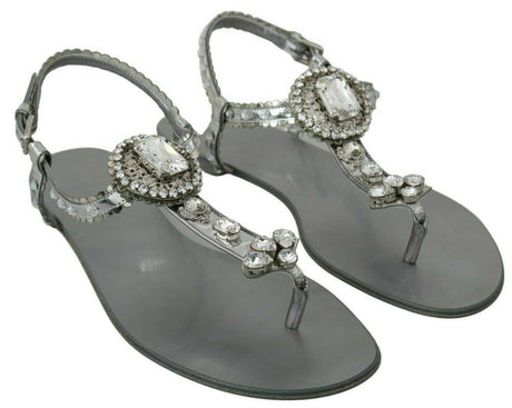Dolce & Gabbana Elegant Silver Flats with Crystal Embellishments - Hilstor