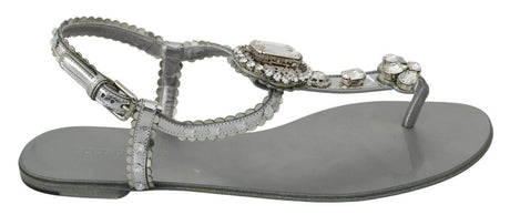 Dolce & Gabbana Elegant Silver Flats with Crystal Embellishments - Hilstor