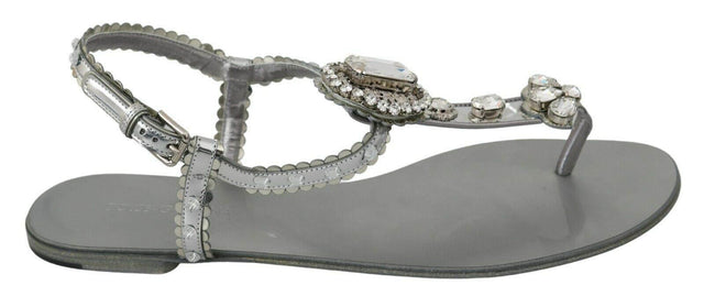 Dolce & Gabbana Elegant Silver Flats with Crystal Embellishments - Hilstor