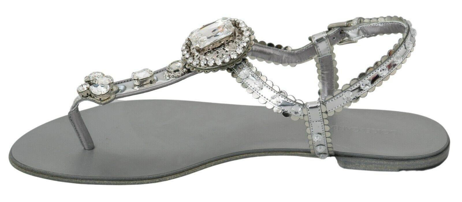 Dolce & Gabbana Elegant Silver Flats with Crystal Embellishments - Hilstor
