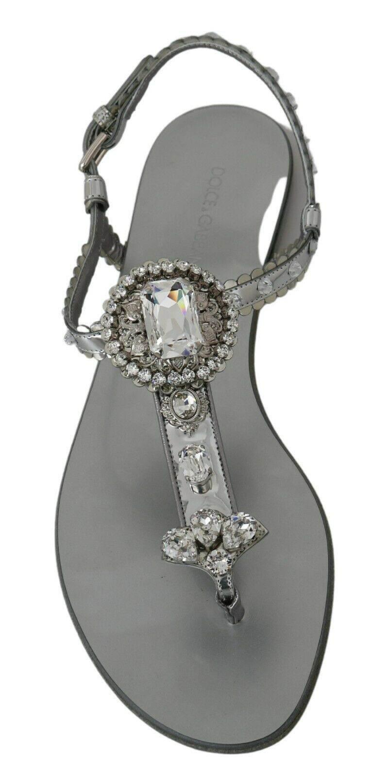 Dolce & Gabbana Elegant Silver Flats with Crystal Embellishments - Hilstor