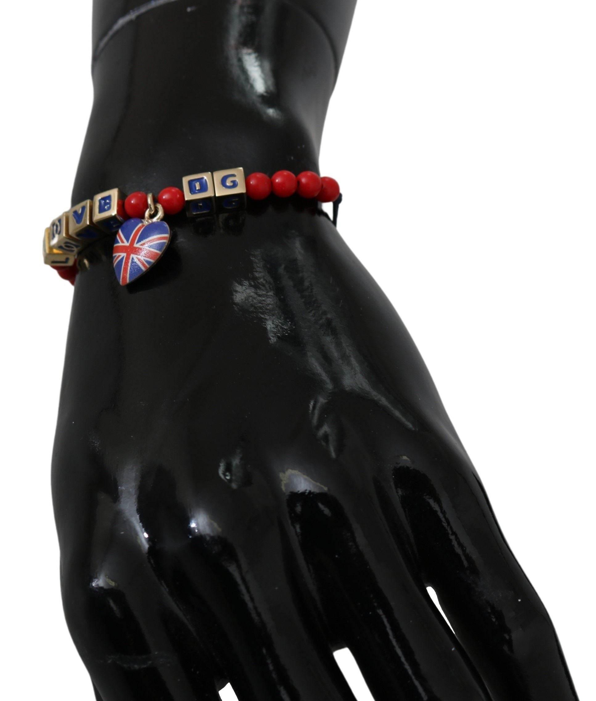 Dolce & Gabbana Elegant Blue Red Glass Cotton Blend Bracelet - Hilstor
