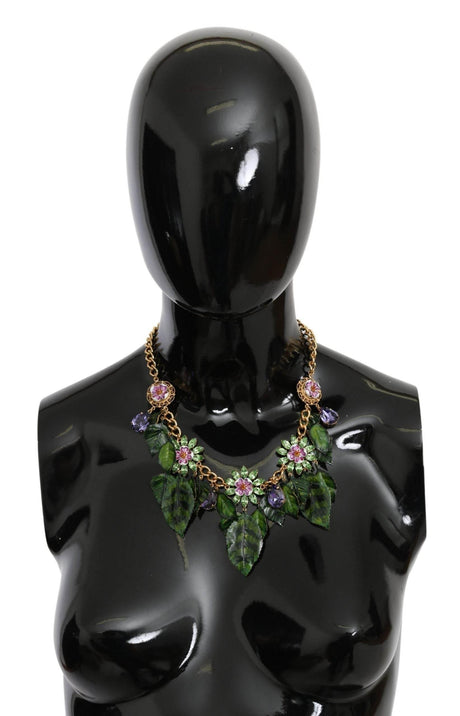 Dolce & Gabbana Elegant Crystal Charms Leaves Pendant Necklace - Hilstor