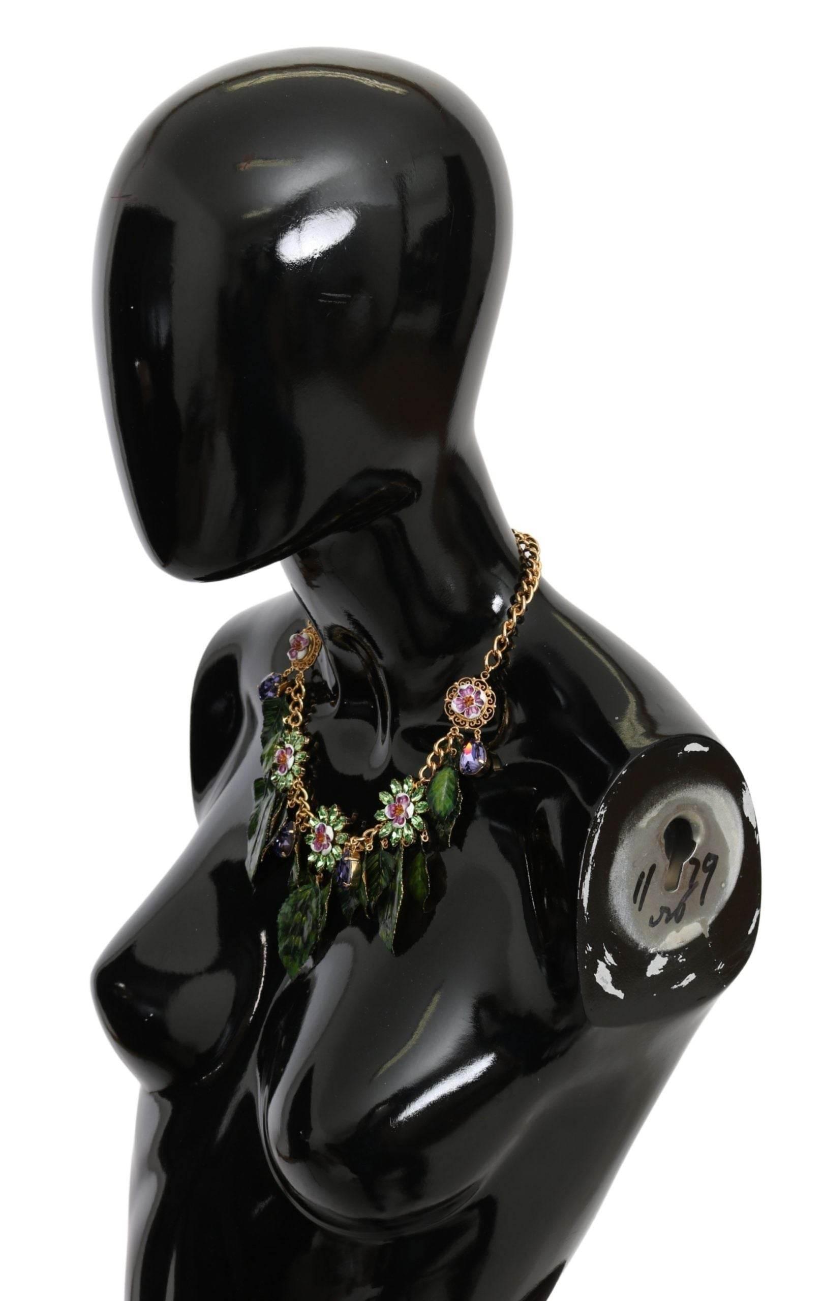 Dolce & Gabbana Elegant Crystal Charms Leaves Pendant Necklace - Hilstor