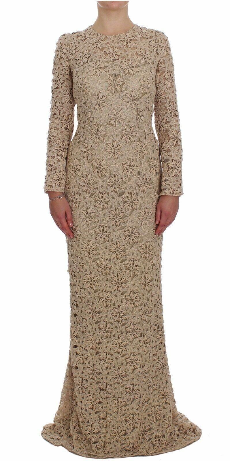 Dolce & Gabbana Beige Floral Lace Sheath Maxi Dress - Hilstor