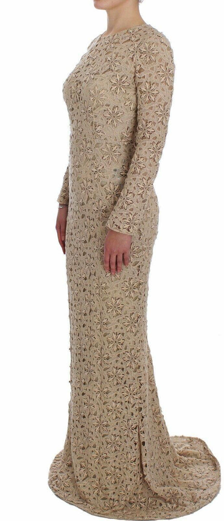 Dolce & Gabbana Beige Floral Lace Sheath Maxi Dress - Hilstor