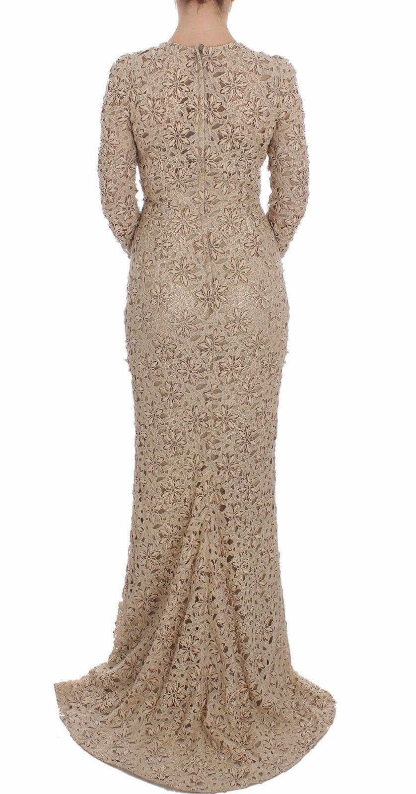 Dolce & Gabbana Beige Floral Lace Sheath Maxi Dress - Hilstor