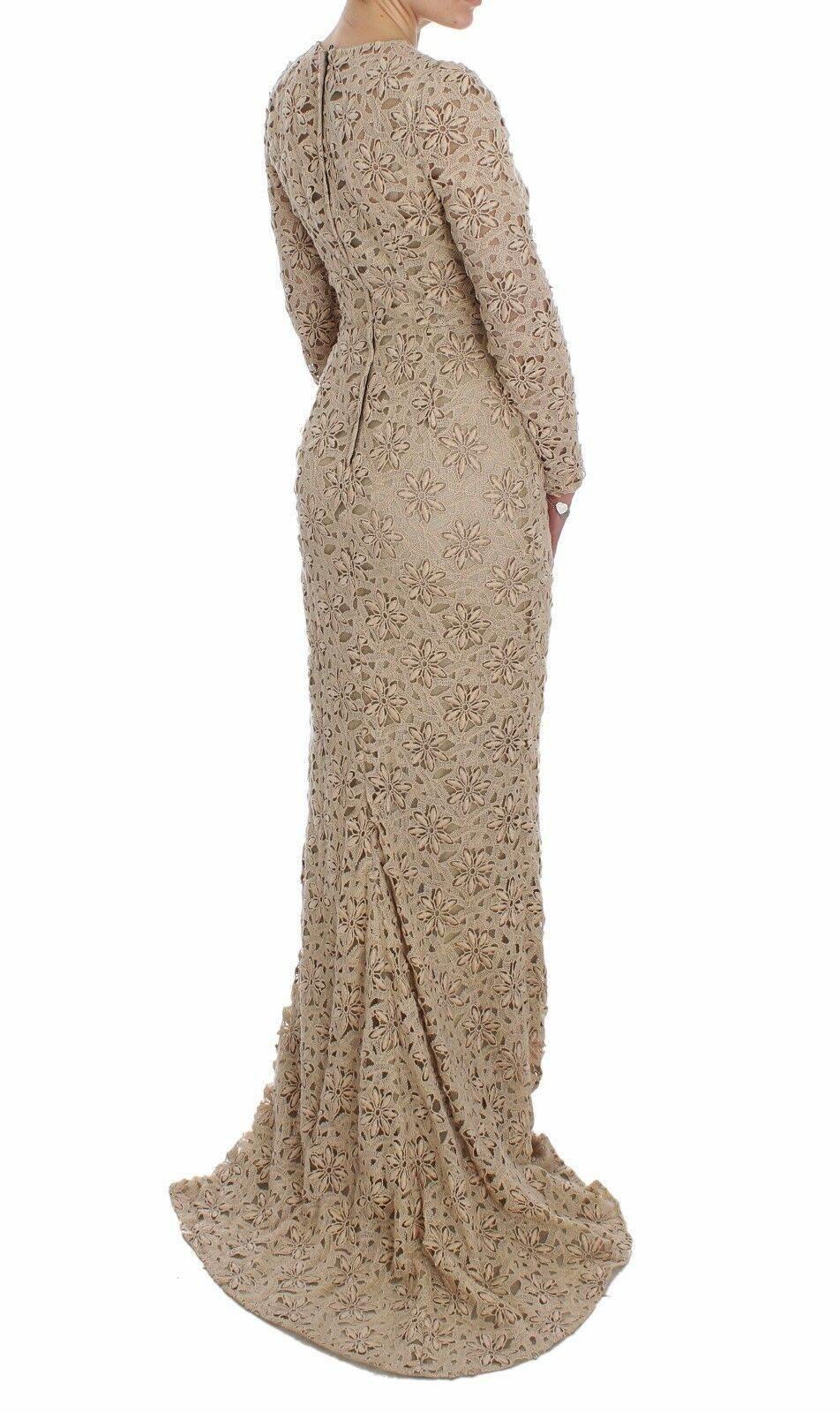 Dolce & Gabbana Beige Floral Lace Sheath Maxi Dress - Hilstor