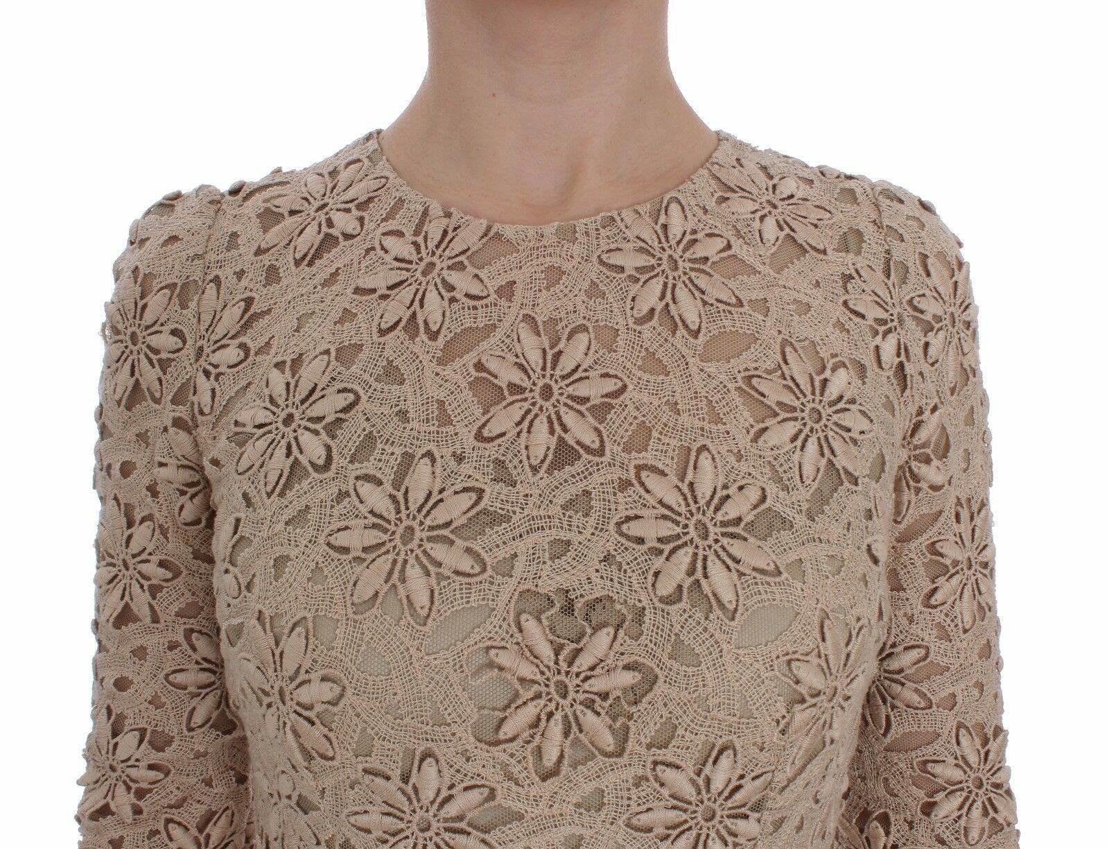 Dolce & Gabbana Beige Floral Lace Sheath Maxi Dress - Hilstor