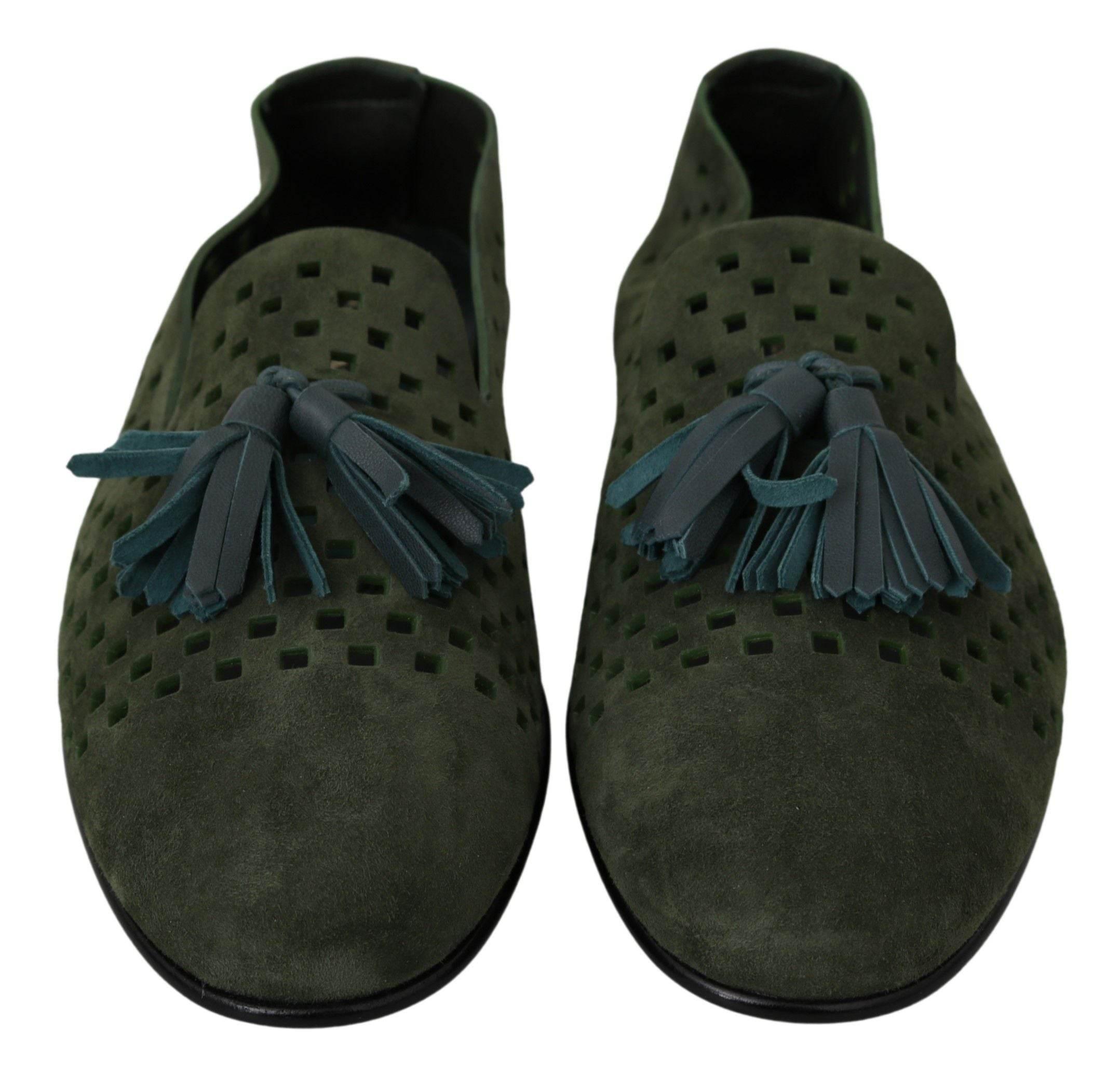 Dolce & Gabbana Elegant Green Suede Loafers for Men - Hilstor