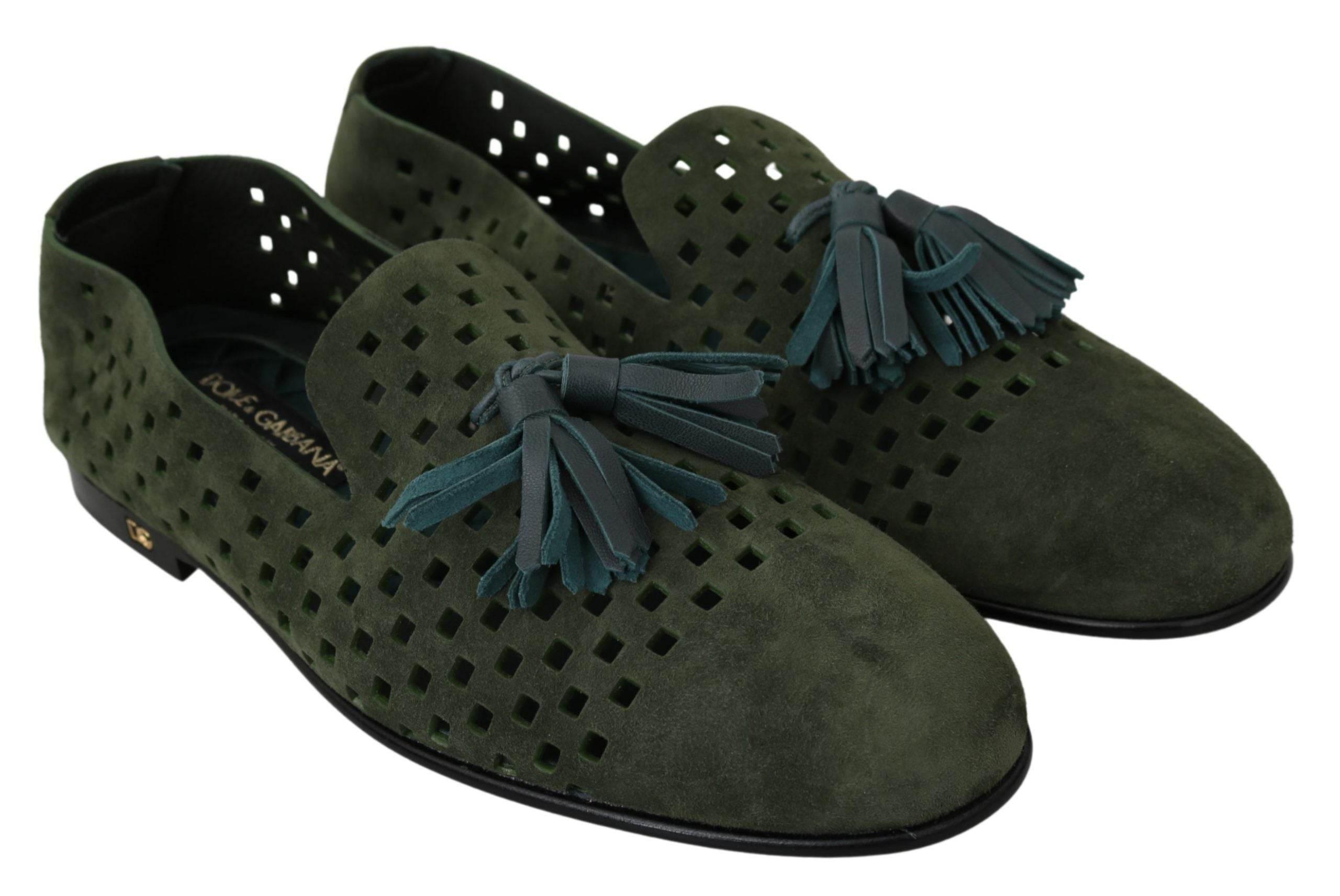 Dolce & Gabbana Elegant Green Suede Loafers for Men - Hilstor