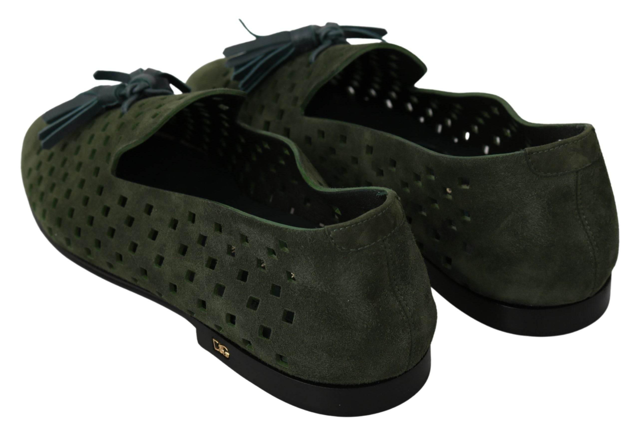 Dolce & Gabbana Elegant Green Suede Loafers for Men - Hilstor