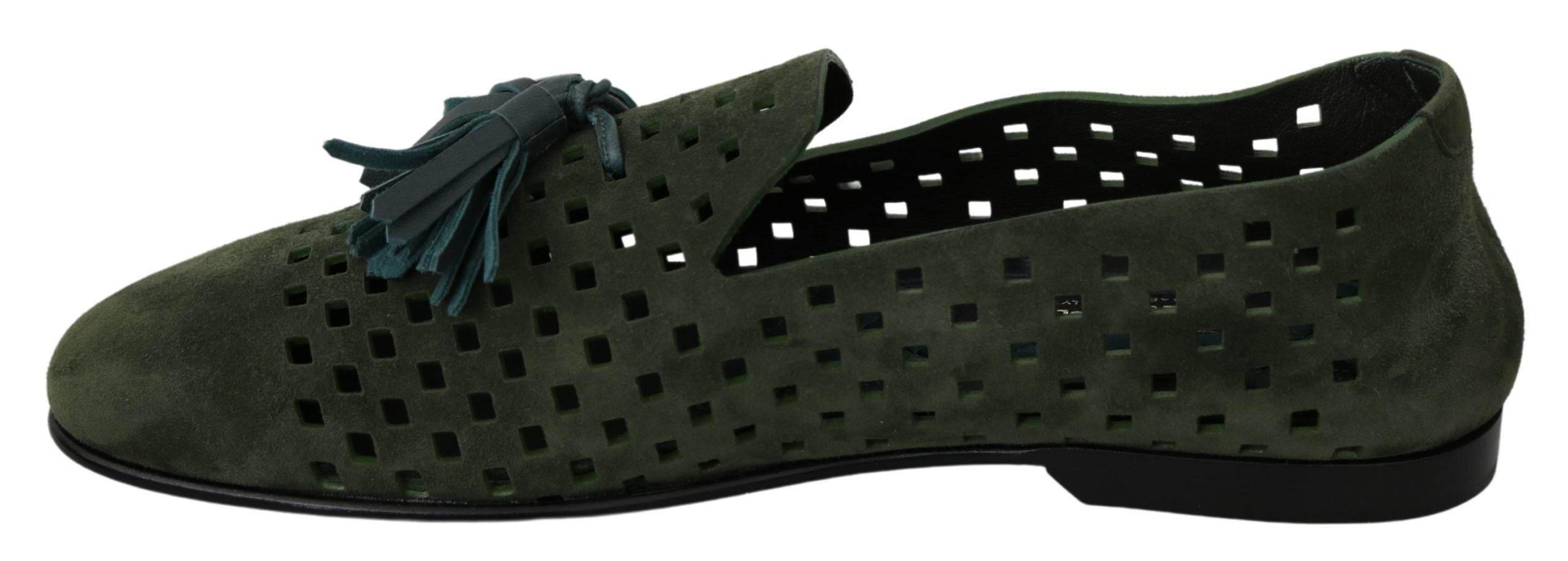 Dolce & Gabbana Elegant Green Suede Loafers for Men - Hilstor