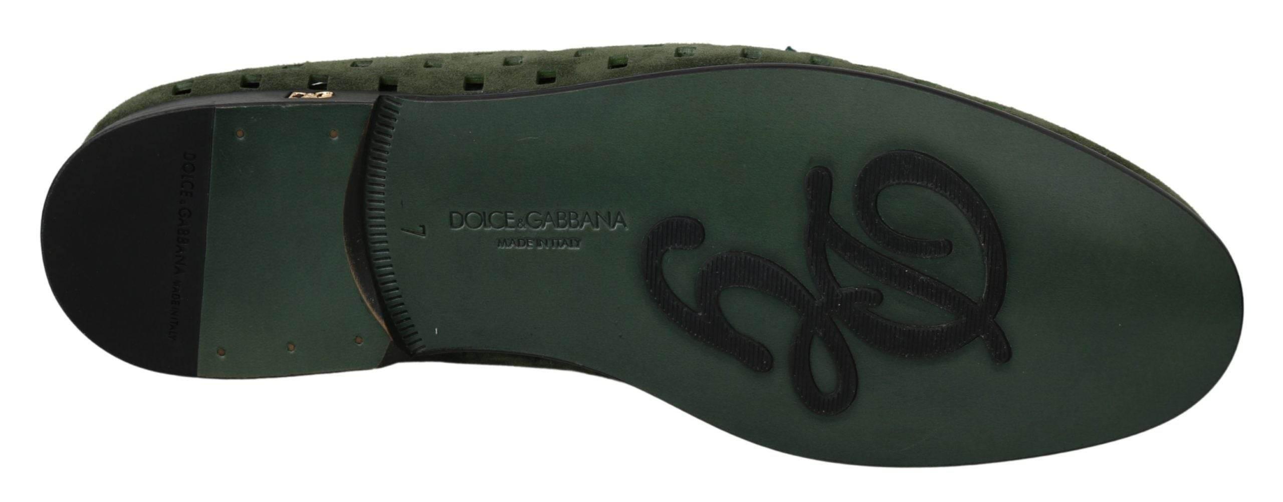 Dolce & Gabbana Elegant Green Suede Loafers for Men - Hilstor