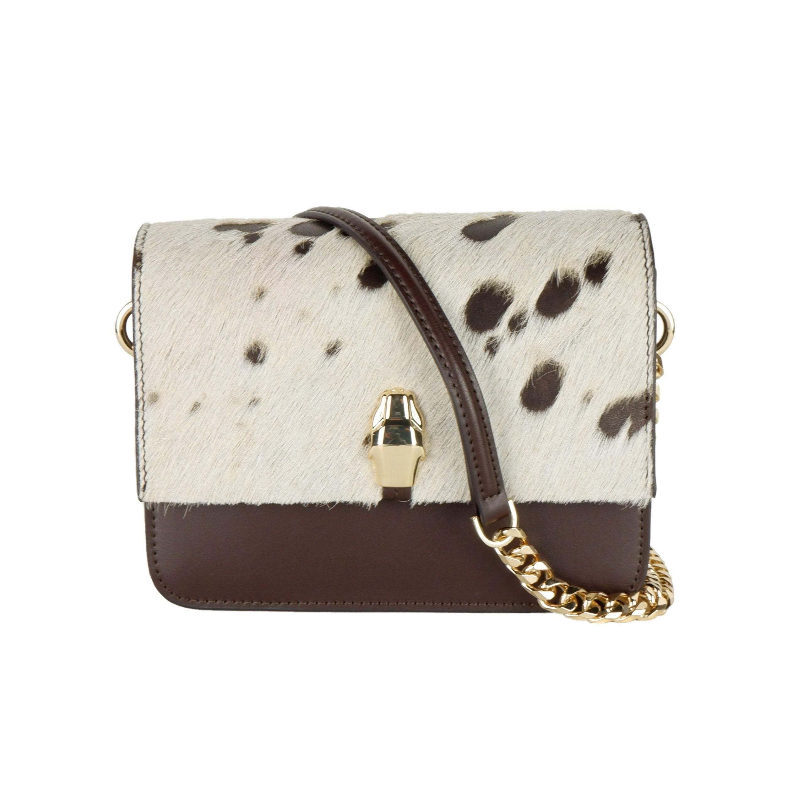 Cavalli Class Chic Two-Tone Small Shoulder Bag in White & Brown - Hilstor