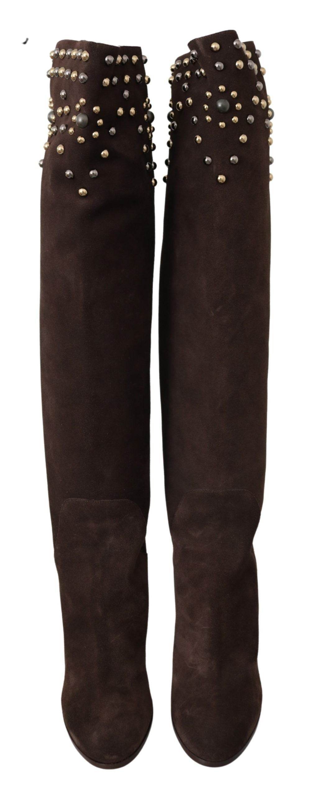 Dolce & Gabbana Studded Suede Knee High Boots in Brown - Hilstor