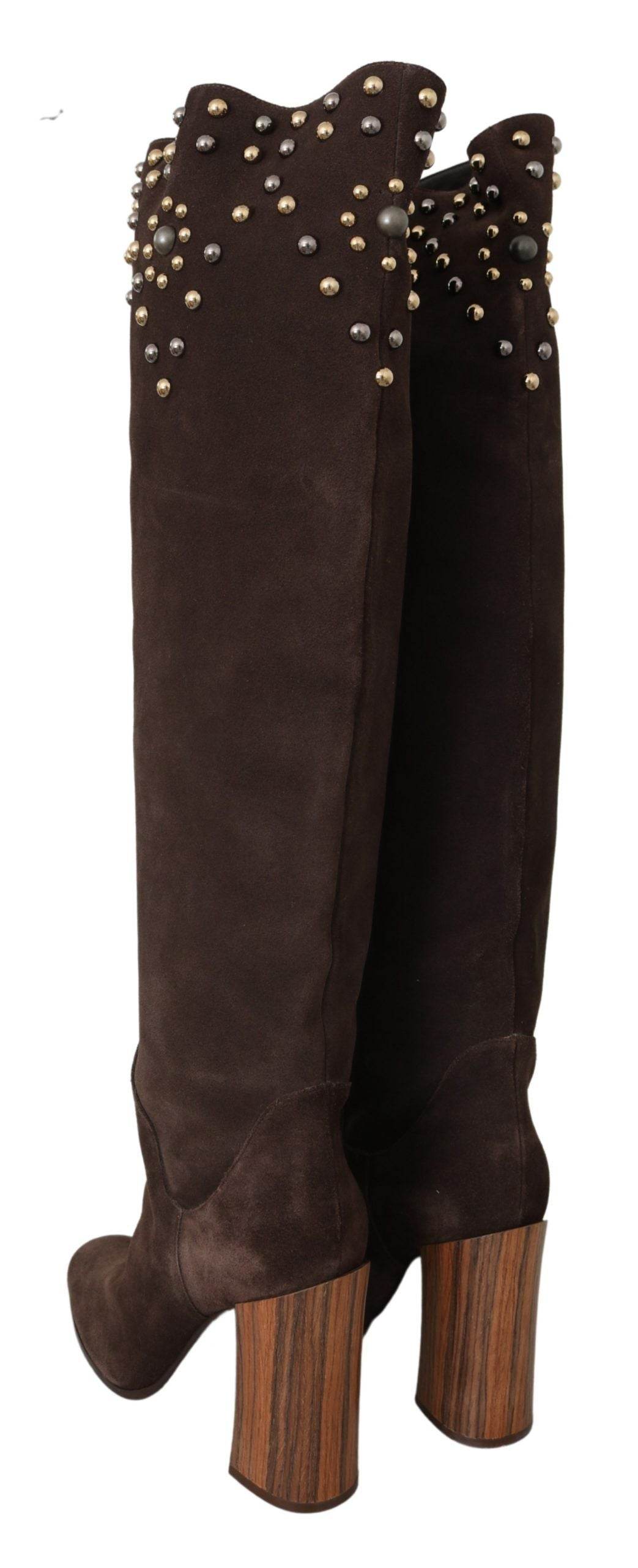 Dolce & Gabbana Studded Suede Knee High Boots in Brown - Hilstor