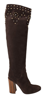 Dolce & Gabbana Studded Suede Knee High Boots in Brown - Hilstor