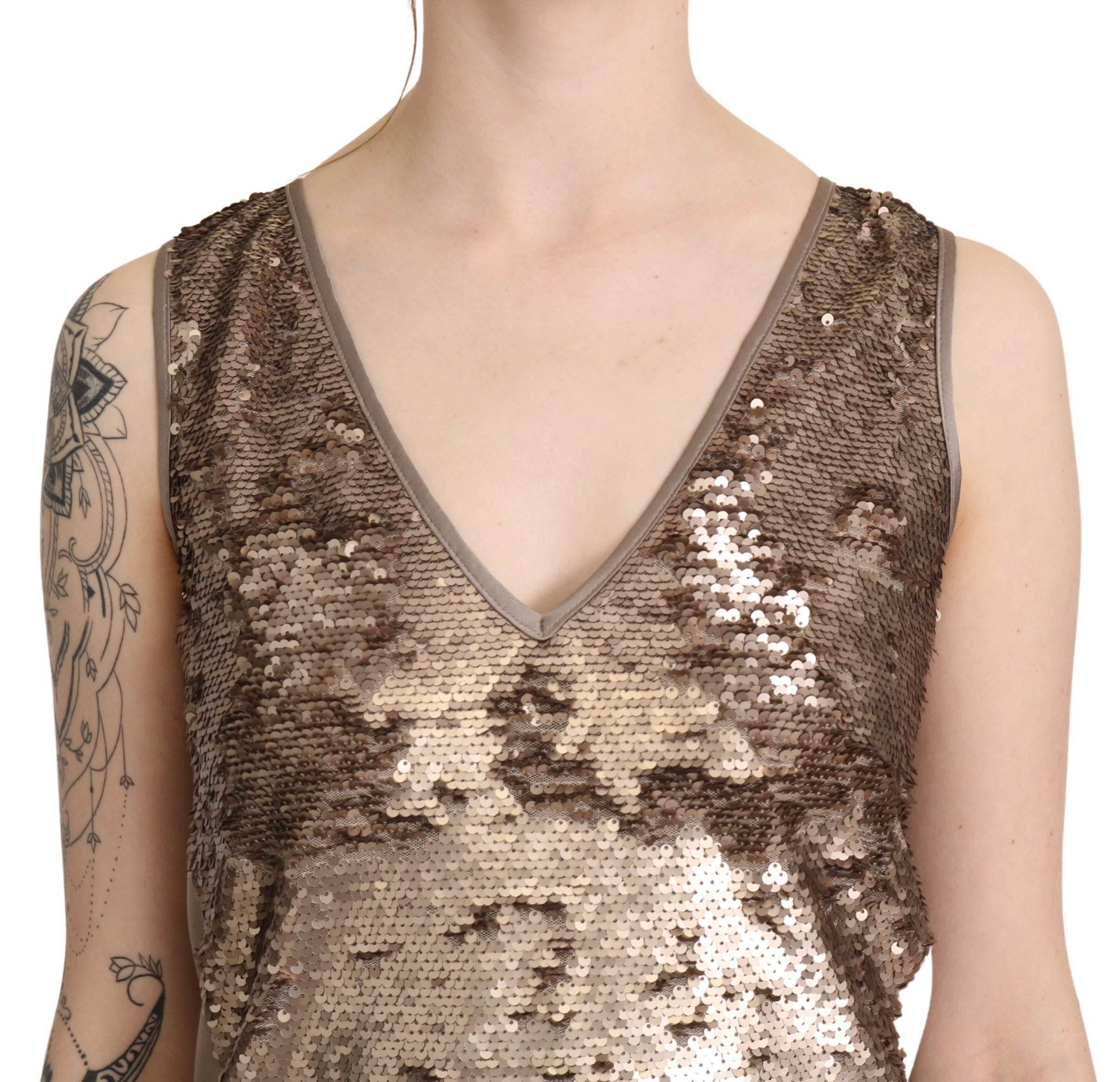 Liu Jo Brown Sequined V-neck Sleeveless Sheath Mini Dress - Hilstor