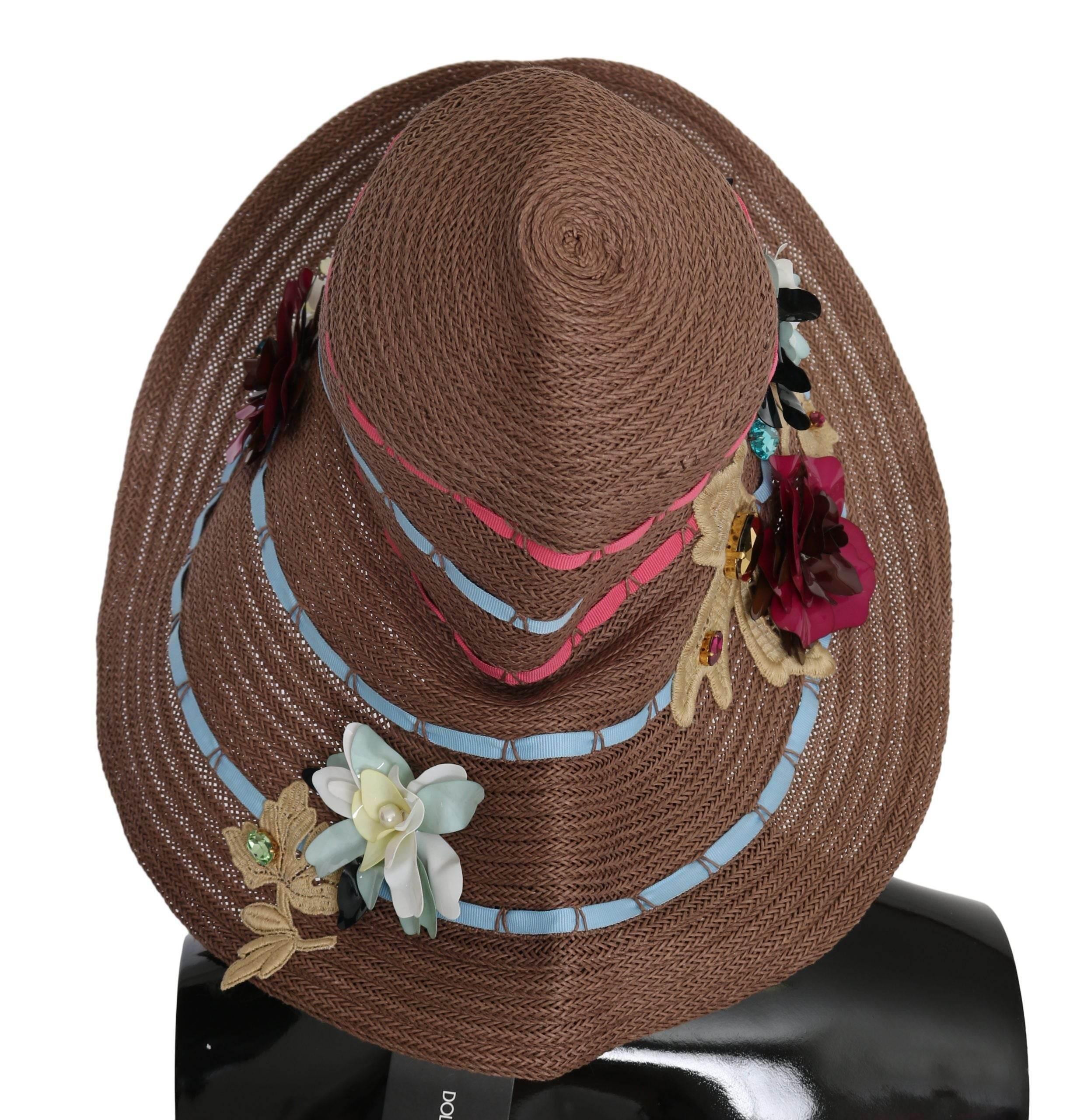 Dolce & Gabbana Brown Floral Wide Brim Straw Floppy Cap Hat - Hilstor