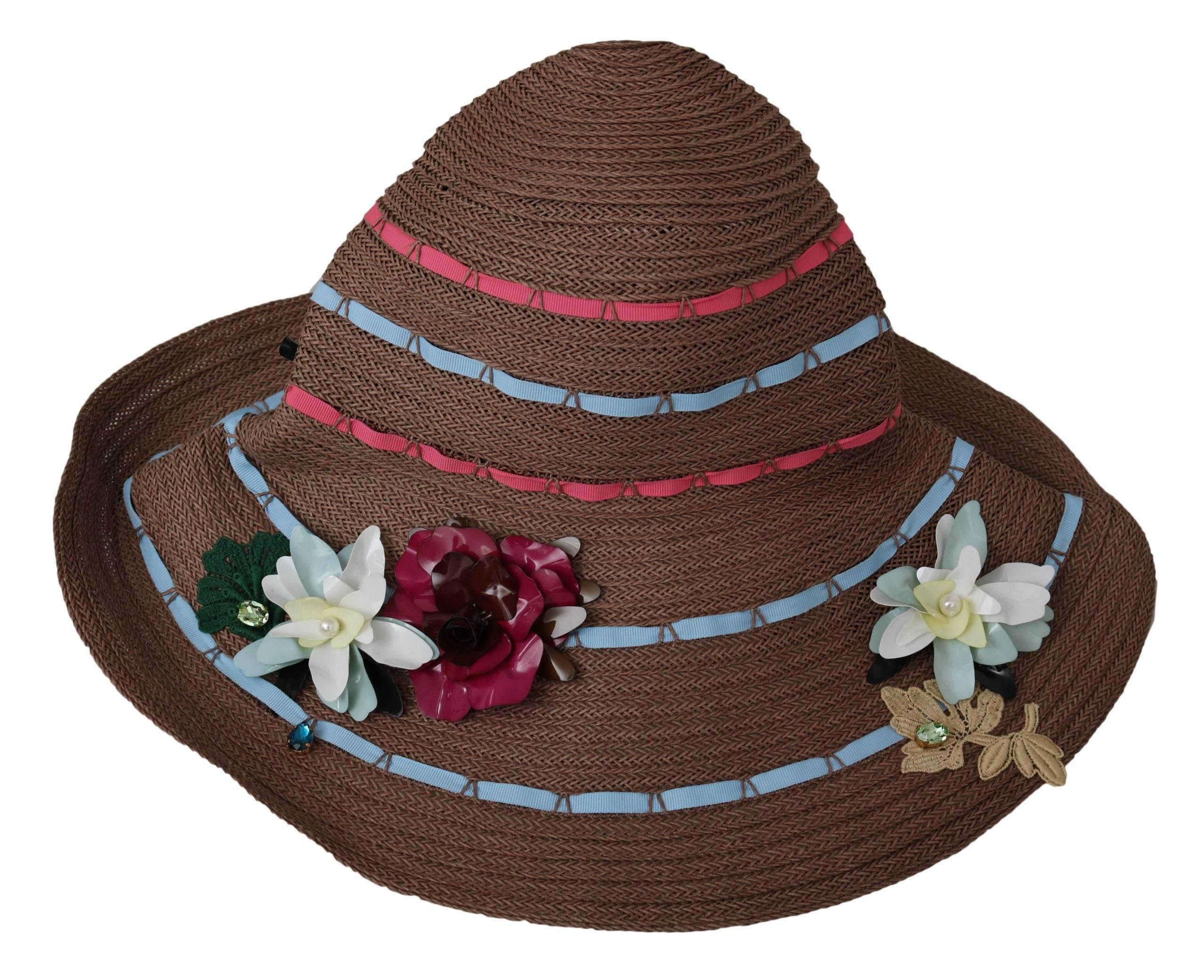 Dolce & Gabbana Brown Floral Wide Brim Straw Floppy Cap Hat - Hilstor