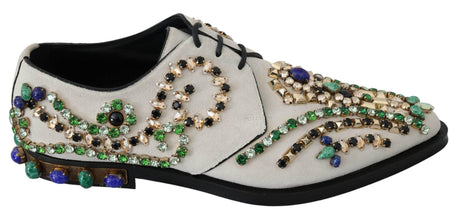 Dolce & Gabbana Elegant White Suede Dress Flats with Crystals - Hilstor