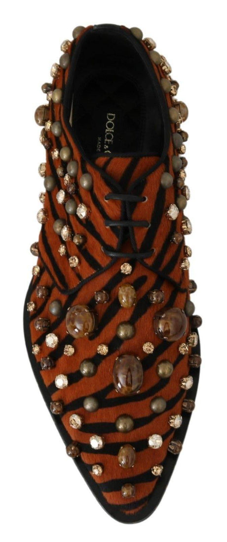 Dolce & Gabbana Tiger Pattern Crystal Embellished Flats - Hilstor