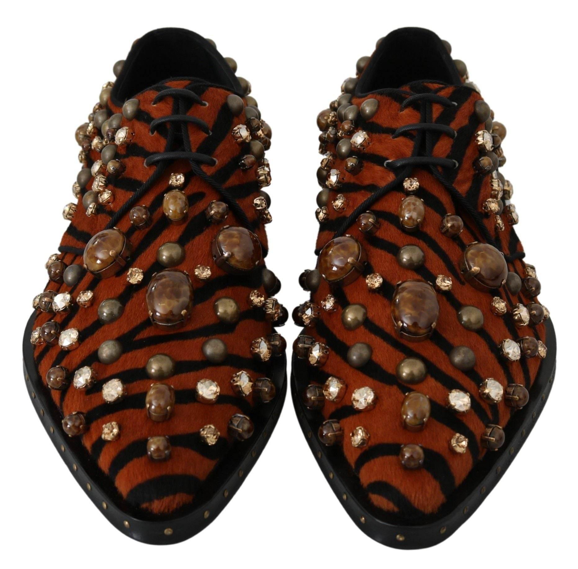 Dolce & Gabbana Tiger Pattern Crystal Embellished Flats - Hilstor