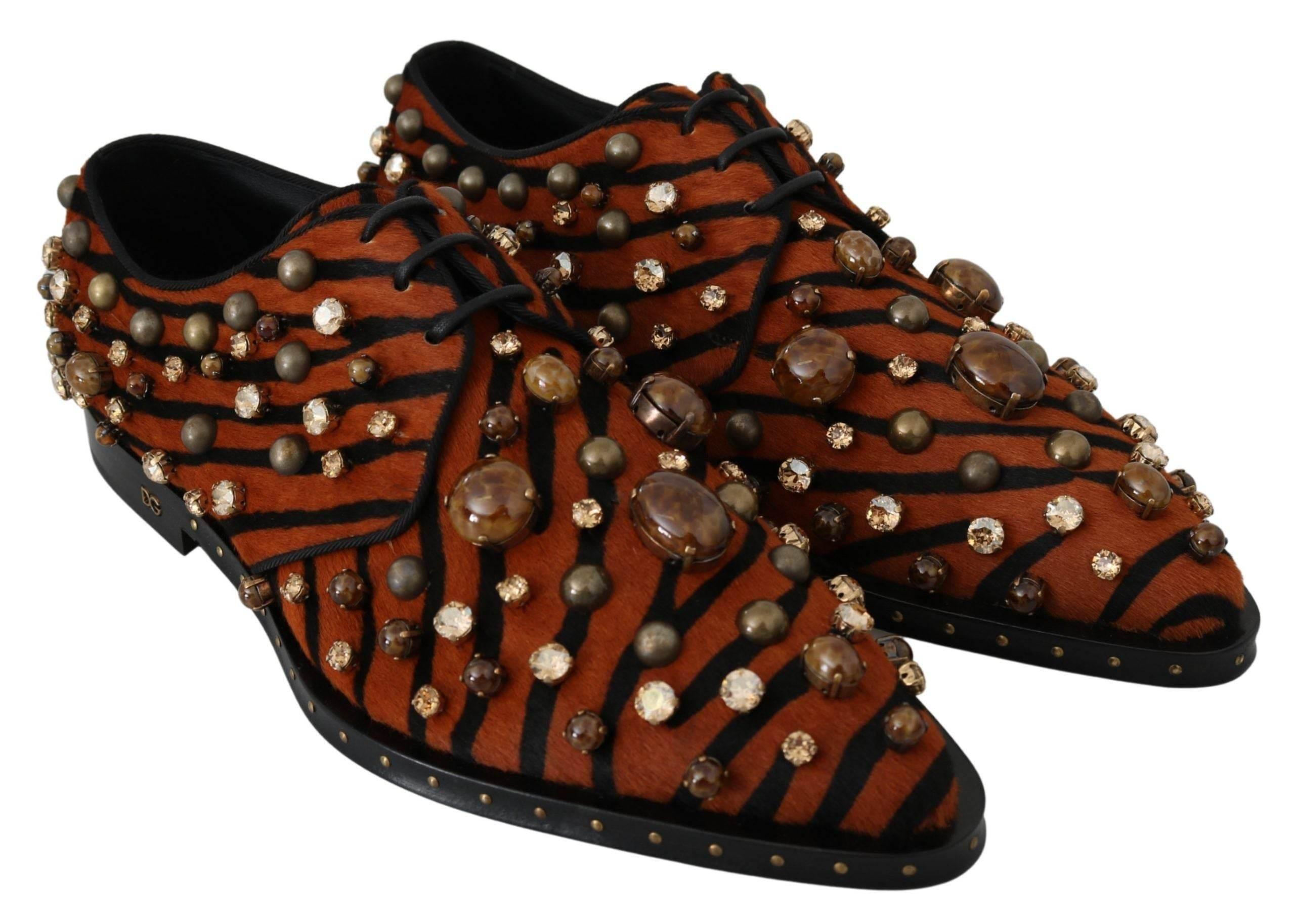 Dolce & Gabbana Tiger Pattern Crystal Embellished Flats - Hilstor