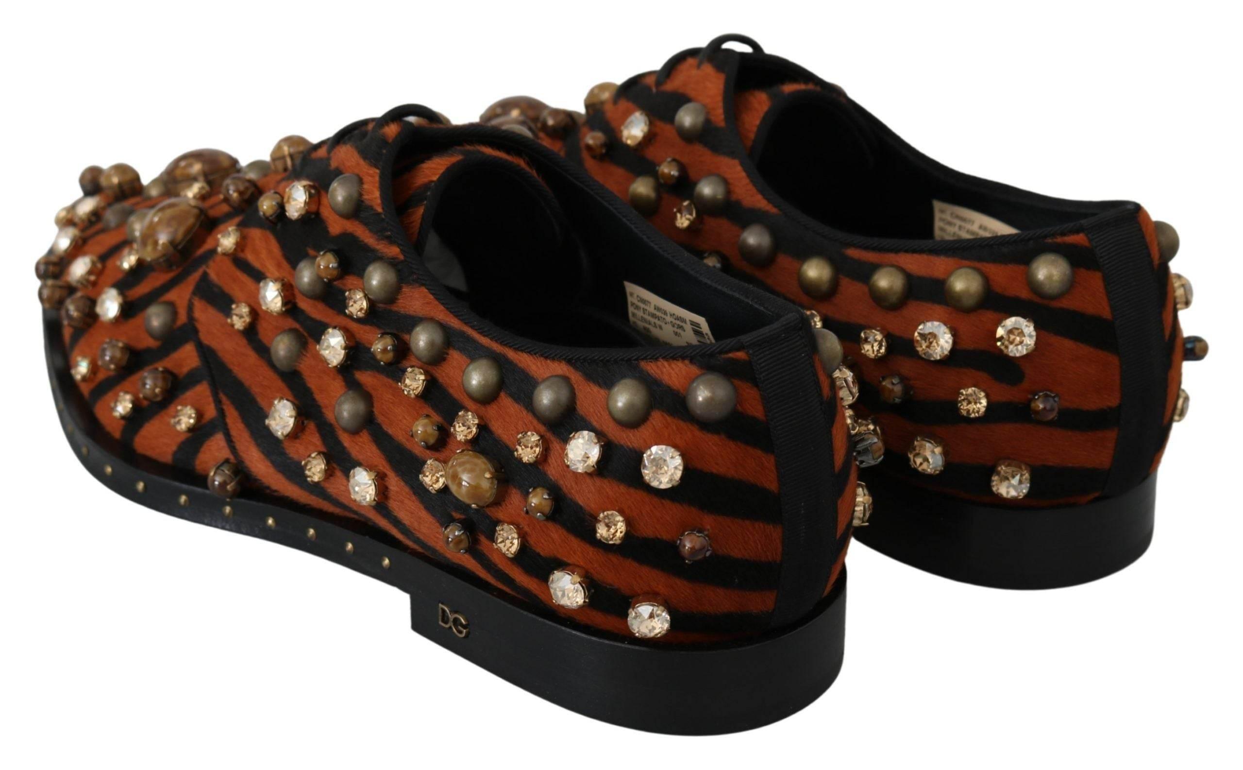 Dolce & Gabbana Tiger Pattern Crystal Embellished Flats - Hilstor