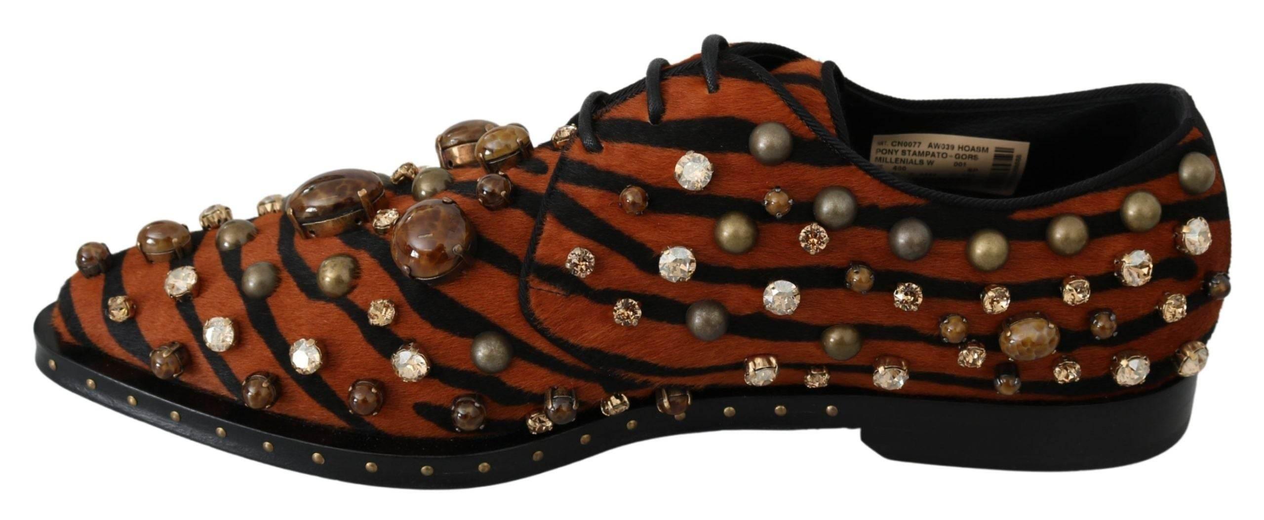 Dolce & Gabbana Tiger Pattern Crystal Embellished Flats - Hilstor