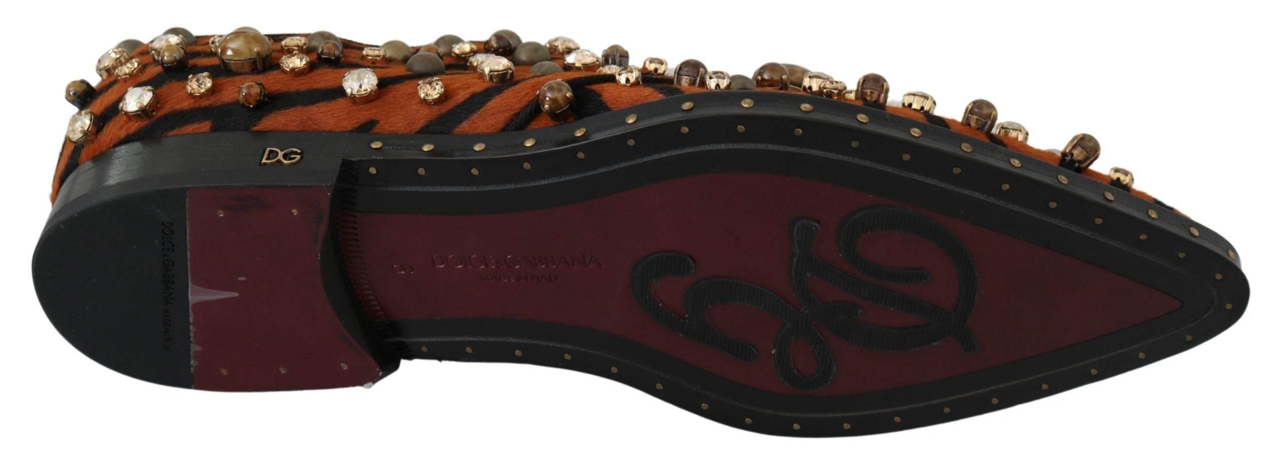 Dolce & Gabbana Tiger Pattern Crystal Embellished Flats - Hilstor