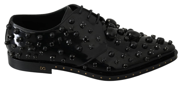 Dolce & Gabbana Elegant Black Crystal Leather Dress Shoes - Hilstor
