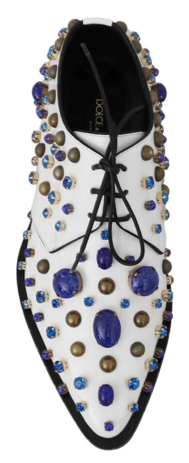 Dolce & Gabbana Elegant White Leather Dress Shoes With Crystals - Hilstor