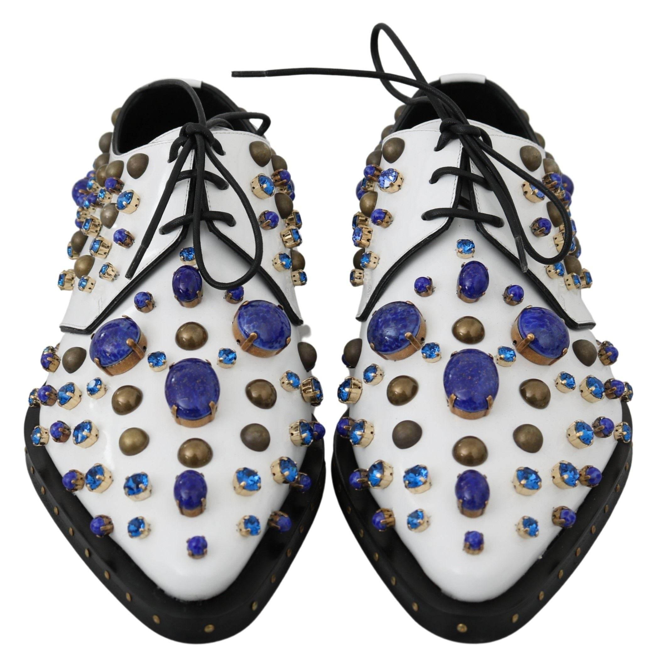 Dolce & Gabbana Elegant White Leather Dress Shoes With Crystals - Hilstor