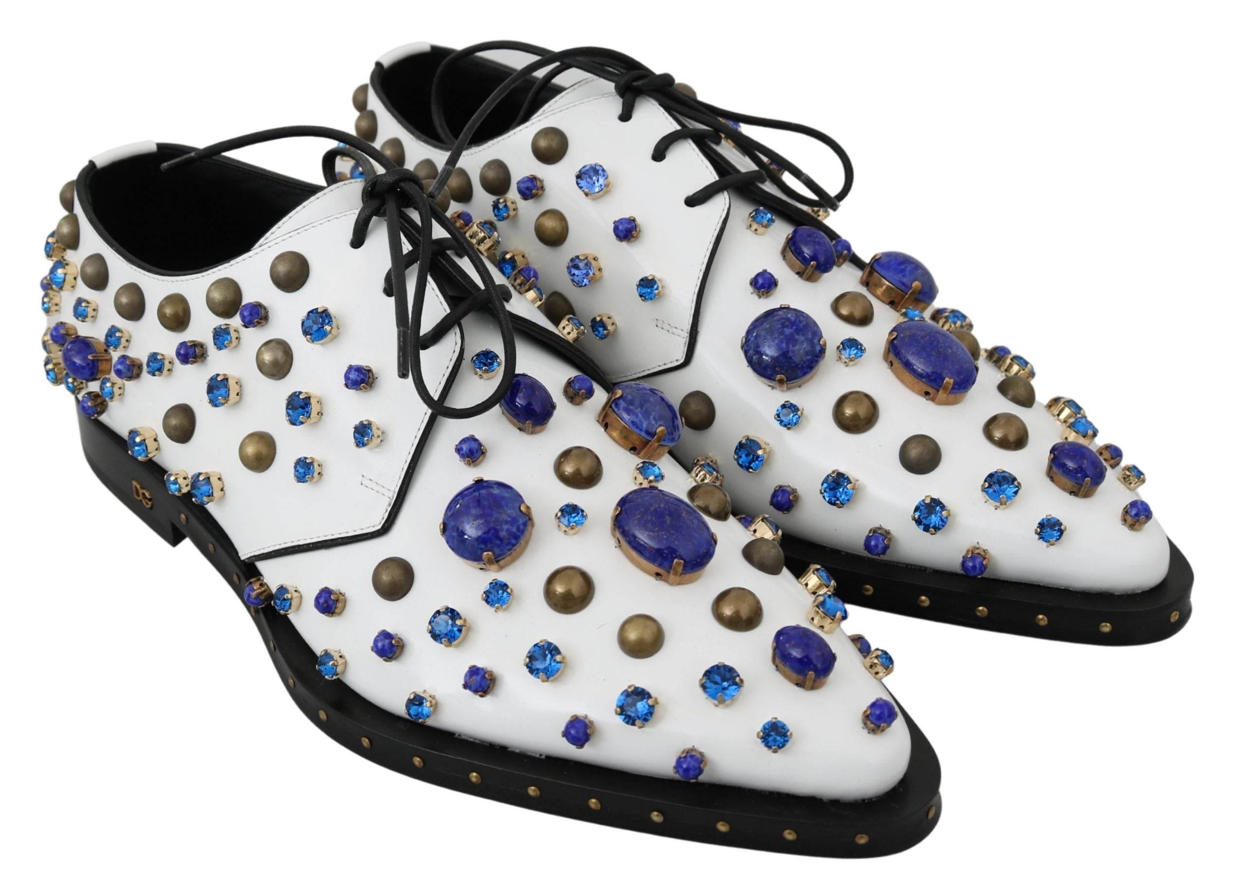 Dolce & Gabbana Elegant White Leather Dress Shoes With Crystals - Hilstor