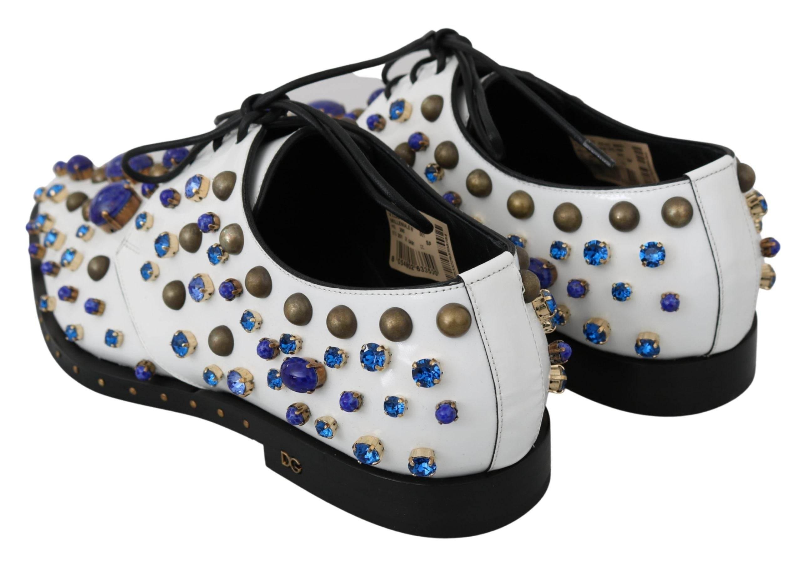 Dolce & Gabbana Elegant White Leather Dress Shoes With Crystals - Hilstor