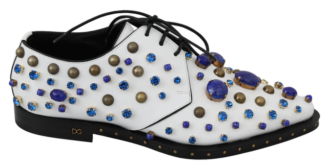 Dolce & Gabbana Elegant White Leather Dress Shoes With Crystals - Hilstor